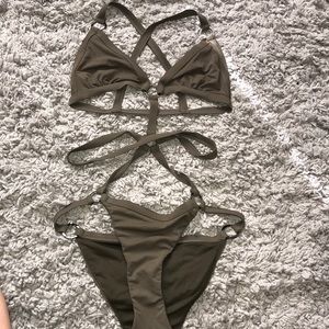 Army green one piece swimsuit